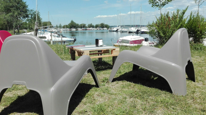 charset=Ascii binary comment Vue sur le port du Restaurant Le Fanum à Sanguinet au bord du lac